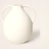 White Clay Jug Vase, 14 Inch Artificial Flower for Minimalist Living Room, No Watering Needed
