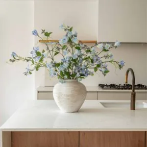 Lifelike Bell Flower & Clematis Blue Faux Arrangement, 30 Inch Silk Floral Centerpiece for Living Room, Fall Decor, No Watering Needed Vase Not