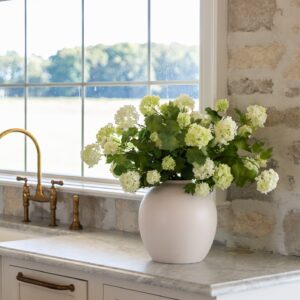 Lifelike Hydrangea Faux Flower Arrangement, 24 Inch Cream Green Artificial Flowers for Living Room Elegant Decor, No Watering Needed with Vase