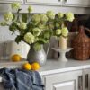 Lifelike Hydrangea Faux Flower Arrangement, 24 Inch Cream Green Artificial Flowers for Living Room Elegant Decor, No Watering Needed with Vase