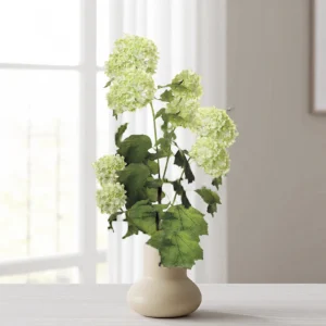 Lifelike Hydrangea Faux Flower Arrangement, 24 Inch Cream Green Artificial Flowers for Living Room Elegant Decor, No Watering Needed with Vase