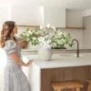 Lifelike White Tulip & Agapanthus Faux Flower Arrangement, 30 Inch Silk Floral Centerpiece for Living Room, Elegant Spring Decor, No Watering Needed