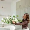 Lifelike White Tulip & Agapanthus Faux Flower Arrangement, 30 Inch Silk Floral Centerpiece for Living Room, Elegant Spring Decor, No Watering Needed