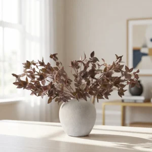 Lifelike Burgundy Faux Leaf Spray, 9 Stems Artificial Greenery for Fall Decor, No Watering Needed Vase Not Included