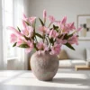 Lifelike Pink Lily Faux Flower Arrangement, 20 Inch Silk Floral Centerpiece for Living Room, Spring Decor, No Watering Needed Vase Not Included