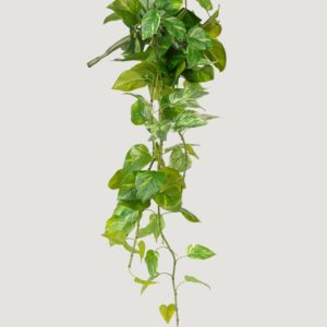 Real Touch Variegated Pothos Artificial Plant, 27 Inch White Green Hanging Bush for Living Room, Luxury Home Decor, No Watering Needed with Vase