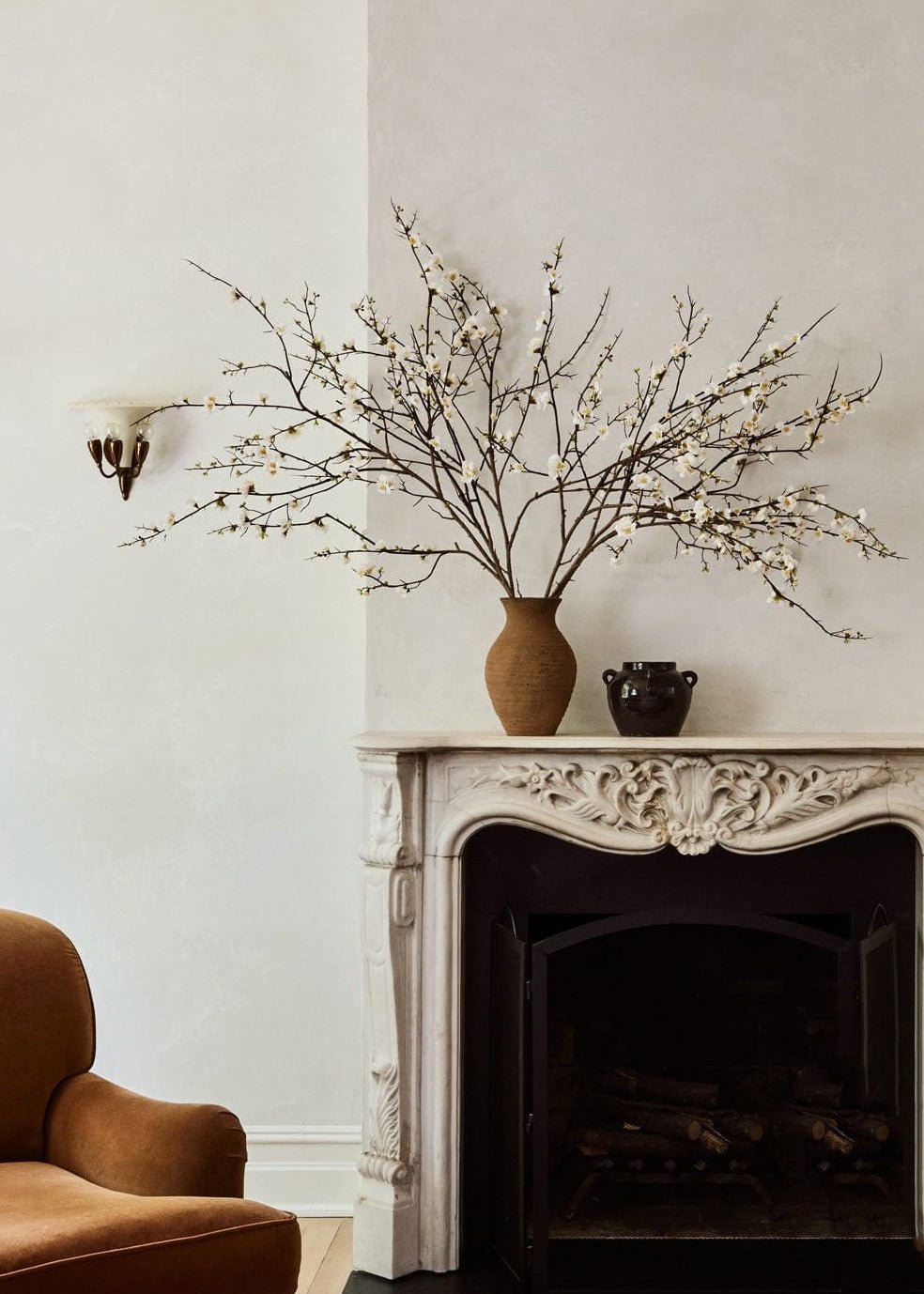 SAVE - Faux Quince Blossom Branch in Cream - 54"