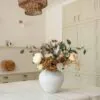 Lifelike Green Eucalyptus & Burgundy Faux Flower Arrangement, 18 Inch Silk Floral for Fall Decor, Farmhouse Style, No Watering Needed Vase Not