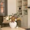 Lifelike Green Eucalyptus & Burgundy Faux Flower Arrangement, 18 Inch Silk Floral for Fall Decor, Farmhouse Style, No Watering Needed Vase Not
