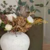 Lifelike Green Eucalyptus & Burgundy Faux Flower Arrangement, 18 Inch Silk Floral for Fall Decor, Farmhouse Style, No Watering Needed Vase Not