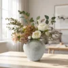 Lifelike Green Eucalyptus & Burgundy Faux Flower Arrangement, 18 Inch Silk Floral for Fall Decor, Farmhouse Style, No Watering Needed Vase Not