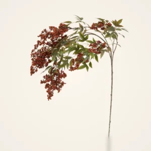 Lifelike Burgundy Nandina Berry Faux Floral Stems, 45 Inch Silk Branch for Wedding Centerpiece, Elegant Fall Decor, No Watering Needed
