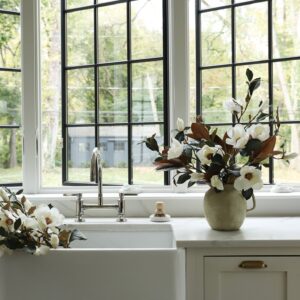 Realistic Cream Magnolia Faux Floral Stems, 35" Silk Flower Branch for Elegant Home Decor, No Watering Needed
