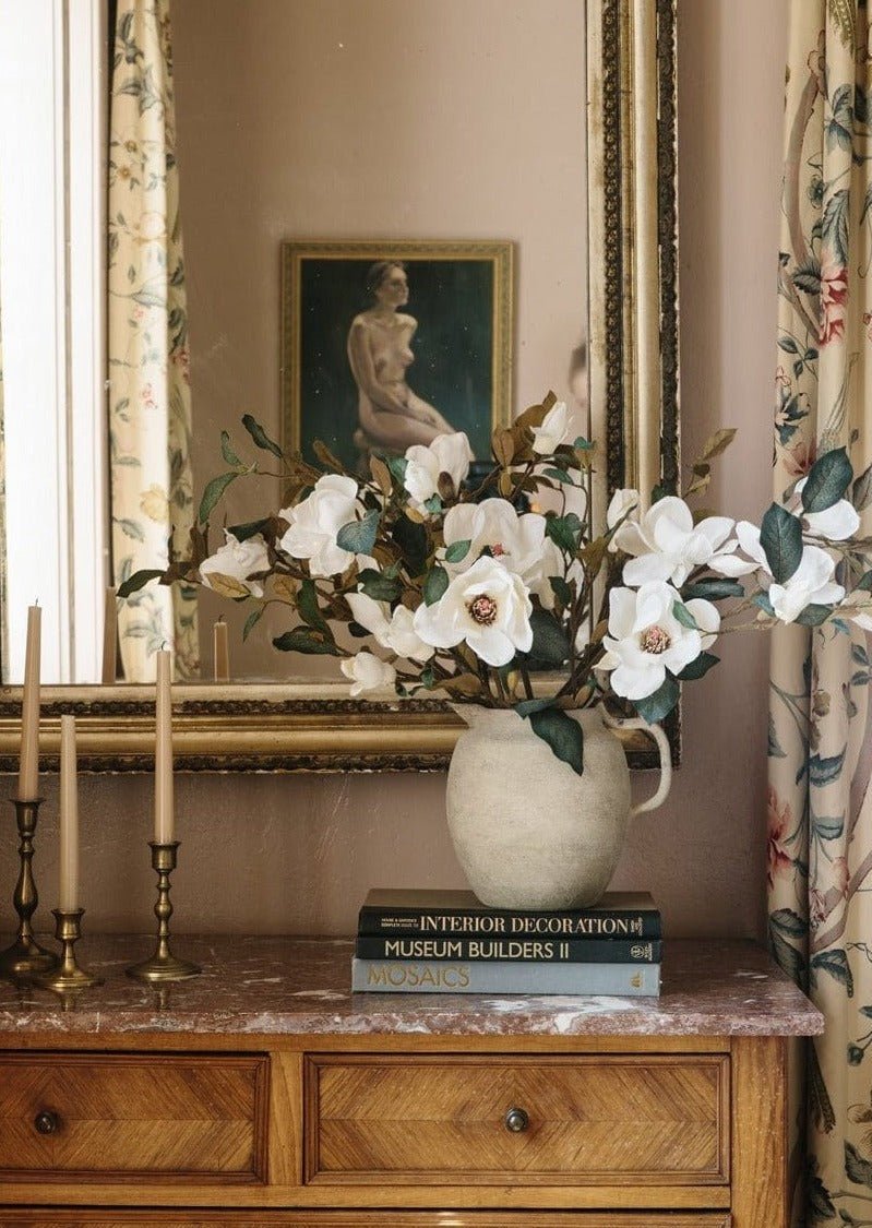 Realistic Cream Magnolia Faux Floral Stems, 35" Silk Flower Branch for Elegant Home Decor, No Watering Needed
