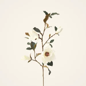Realistic Cream Magnolia Faux Floral Stems, 35" Silk Flower Branch for Elegant Home Decor, No Watering Needed