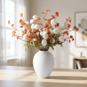 Lifelike Wax Umber Faux Flower Arrangement, 24 Inch Orange Silk Floral Centerpiece for Living Room, Fall Decor, No Watering Needed Vase Not Included