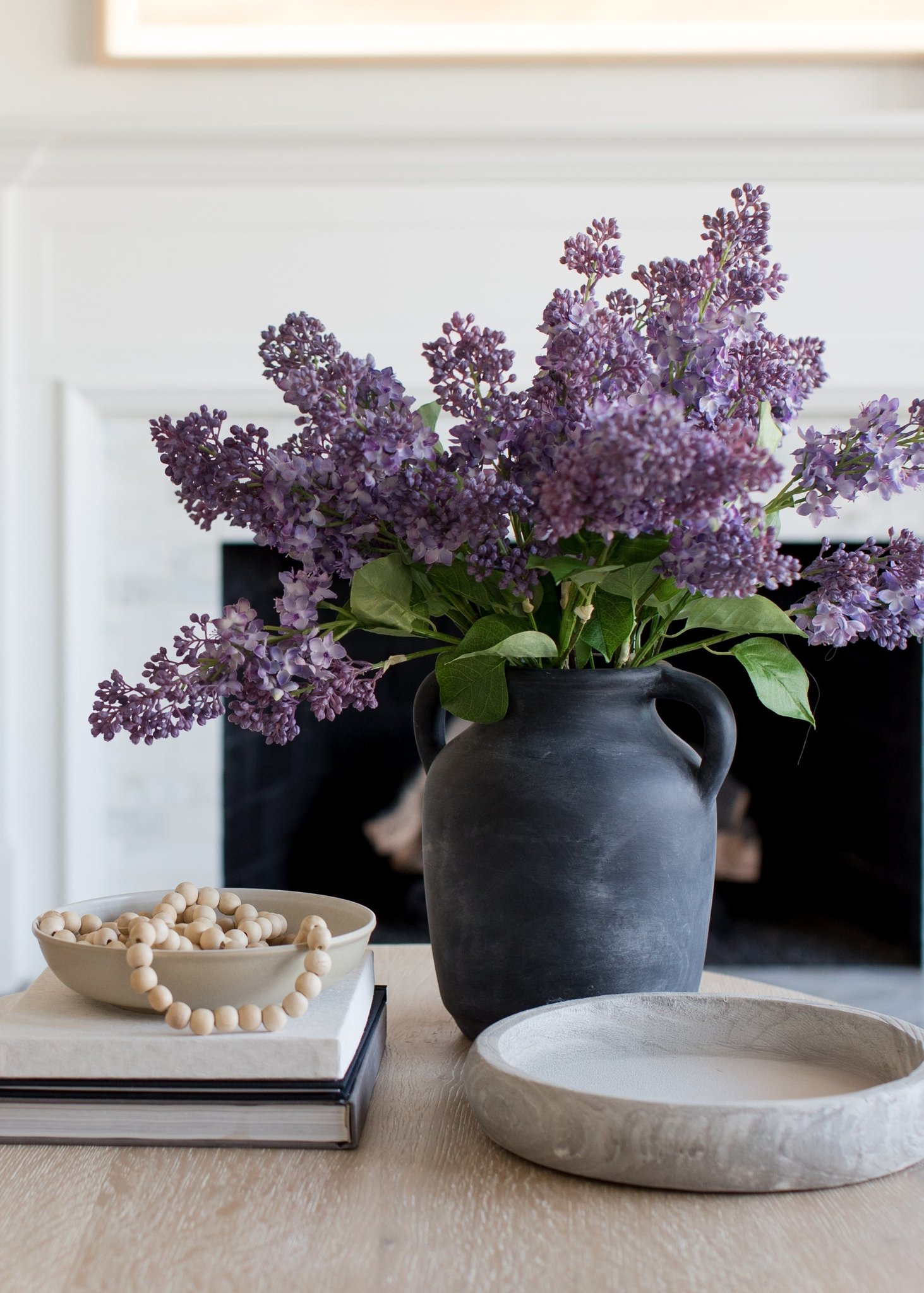 Lifelike Purple Lilac Faux Floral Stems, 34 Inch Artificial Flowers for Spring Decor, No Watering Needed with Vase