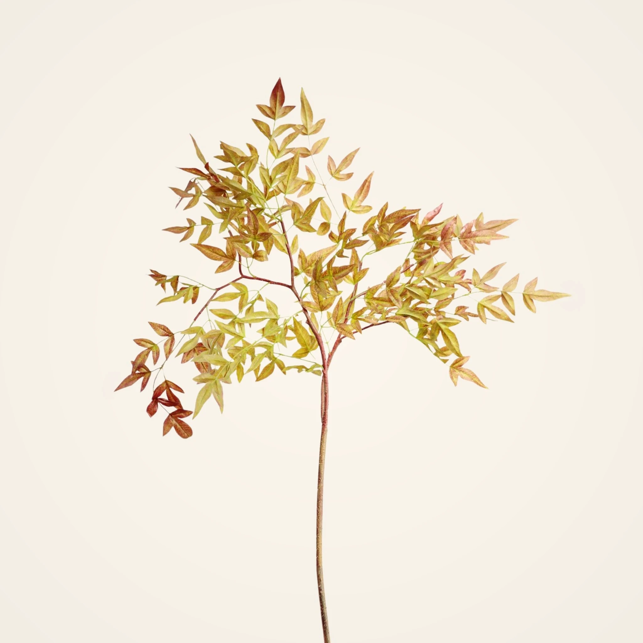 Lifelike Nandina Leaf Branch, 39" Artificial Faux Greenery for Fall Decor, Tropical Style Indoor Plant, No Watering Needed with Vase