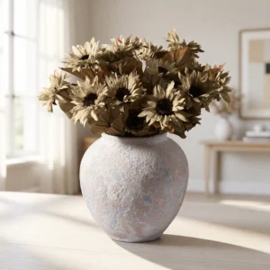 Lifelike Rustic Green Sunflower Faux Flower Arrangement, 22 Inch Artificial Silk Flowers for Fall Decor, Style No Watering Needed Vase Not Included