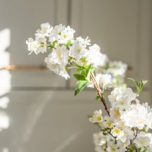 Real Touch Cream White Cherry Blossom Faux Floral Stems, 36" Silk Branch for Spring Decor, Elegant Home Interior, No Watering Needed with Vase