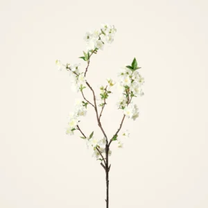 Real Touch Cream White Cherry Blossom Faux Floral Stems, 36" Silk Branch for Spring Decor, Elegant Home Interior, No Watering Needed with Vase