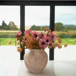 Lifelike Pink & Beige Faux Flower Arrangement, 22 Inch Fall Decor for Living Room, No Watering Needed Vase Not Included
