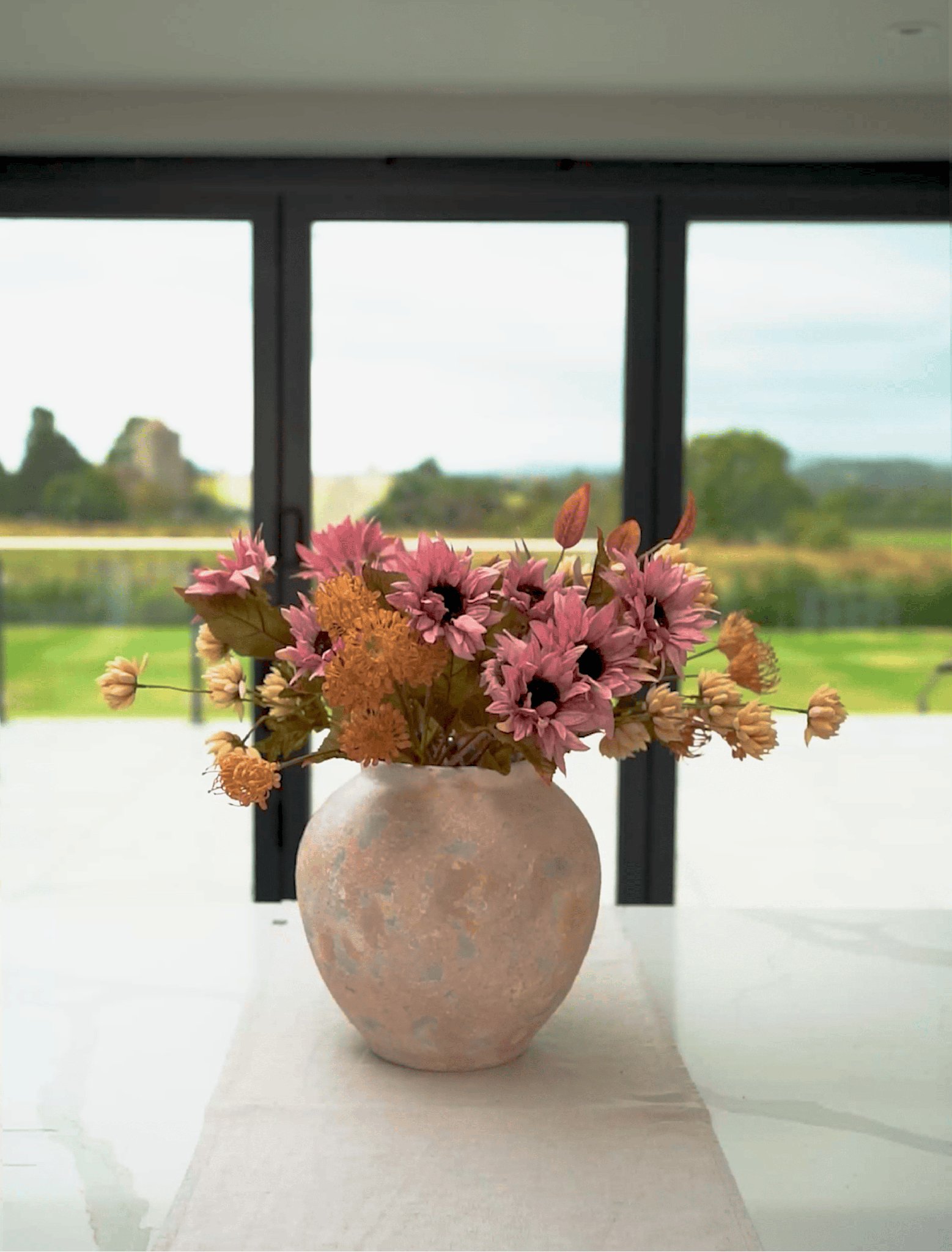 Faux Autumn Arrangement - Pink & Beige