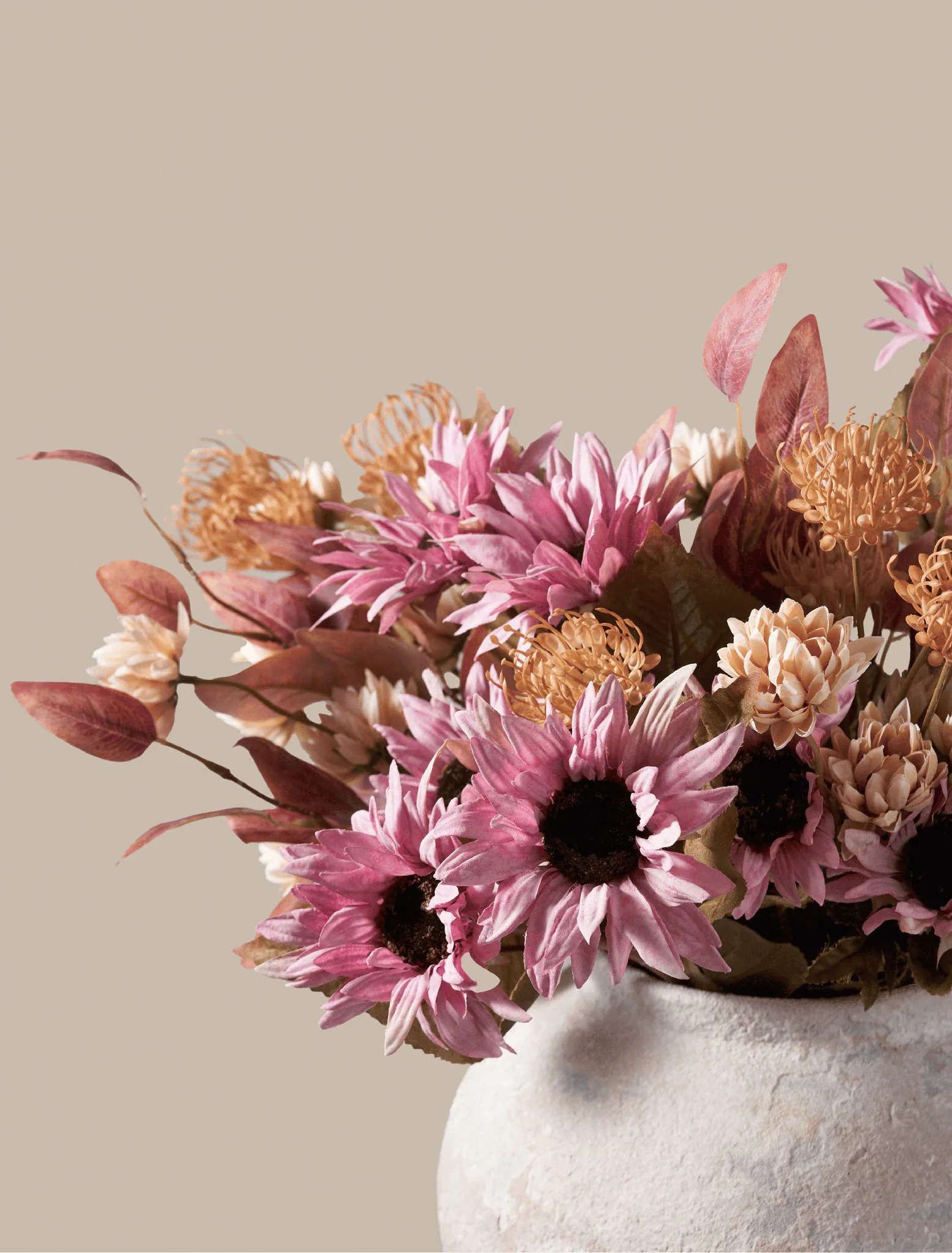 Lifelike Pink & Beige Faux Flower Arrangement, 22 Inch Fall Decor for Living Room, No Watering Needed Vase Not Included
