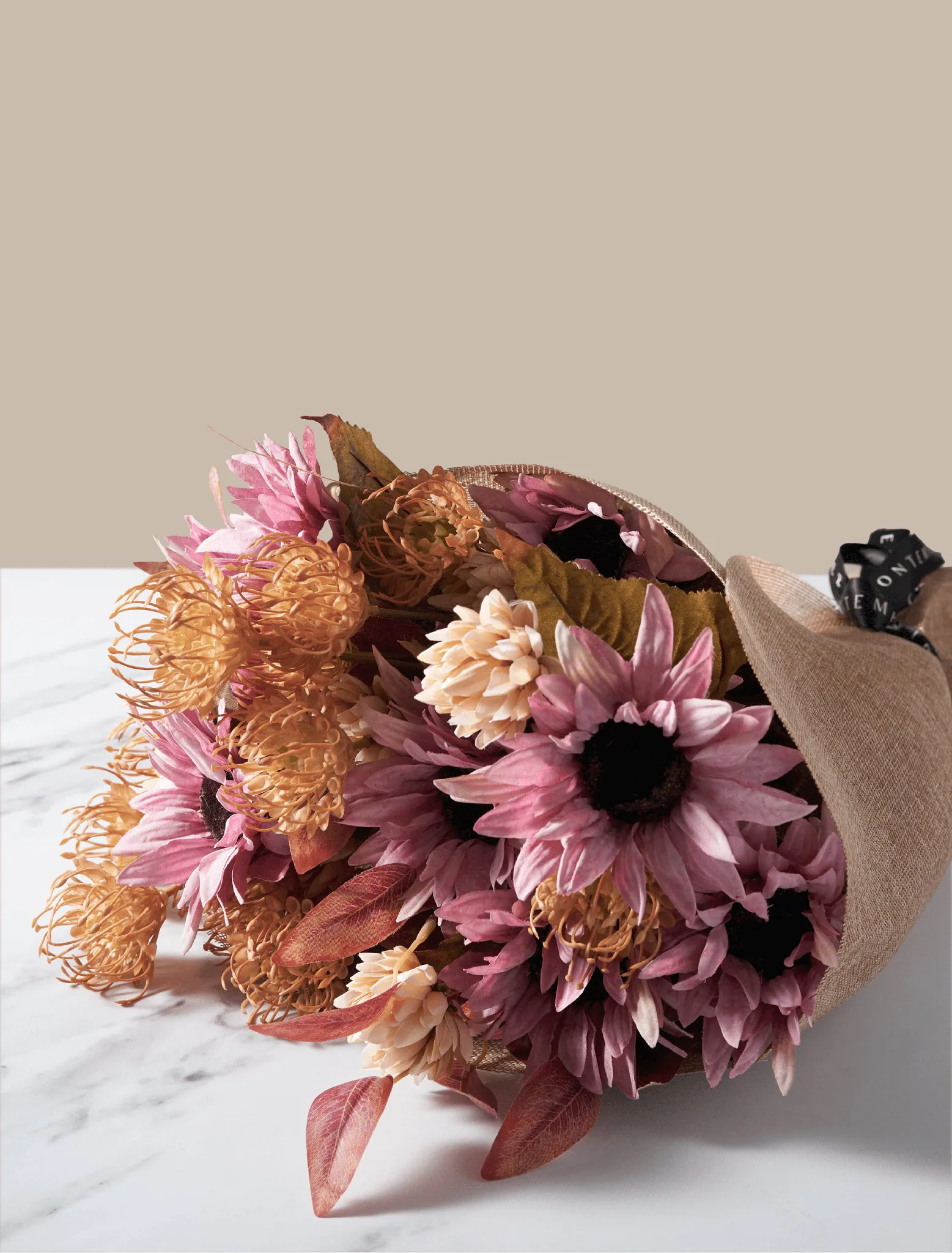 Lifelike Pink & Beige Faux Flower Arrangement, 22 Inch Fall Decor for Living Room, No Watering Needed Vase Not Included