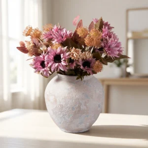 Lifelike Pink & Beige Faux Flower Arrangement, 22 Inch Fall Decor for Living Room, No Watering Needed Vase Not Included