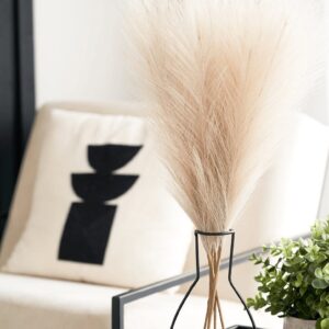 Lifelike Cream Pampas Grass Faux Floral Stems, 5 Artificial Greenery for Living Room Vase Not Included