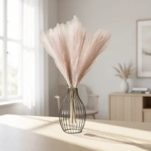 Lifelike Cream Pampas Grass Faux Floral Stems, 5 Artificial Greenery for Living Room Vase Not Included