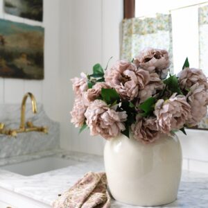 Lifelike Mauve Beige Peony Faux Flower Arrangement, 18 Inch Silk Floral for Fall Wedding Decor, Elegant Allergy Friendly