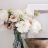 Lifelike Mauve Beige Peony Faux Flower Arrangement, 18 Inch Silk Floral for Fall Wedding Decor, Elegant Allergy Friendly
