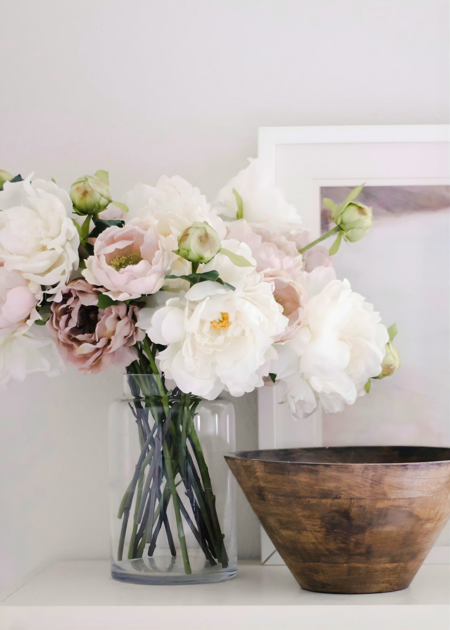 Lifelike Mauve Beige Peony Faux Flower Arrangement, 18 Inch Silk Floral for Fall Wedding Decor, Elegant Allergy Friendly