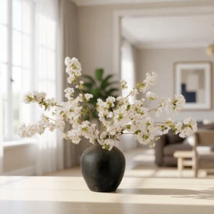 Lifelike White Japanese Cherry Blossom Faux Flower Arrangement, 6 Stems Artificial Flowers for Spring Decor, Elegant Home Accent, No Watering Needed