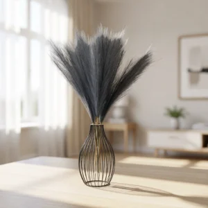 Lifelike Grey Pampas Grass Faux Floral Stems, 5 Artificial Greenery for Living Room, Modern Fall Decor, No Watering Needed Vase Not Included
