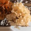 Lifelike Orange Hydrangea & Eucalyptus Faux Flower Arrangement, 20 Inch Silk Floral for Dining Table, Fall Decor, No Watering Needed Vase Not Included