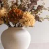 Lifelike Orange Hydrangea & Eucalyptus Faux Flower Arrangement, 20 Inch Silk Floral for Dining Table, Fall Decor, No Watering Needed Vase Not Included