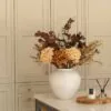Lifelike Orange Hydrangea & Eucalyptus Faux Flower Arrangement, 20 Inch Silk Floral for Dining Table, Fall Decor, No Watering Needed Vase Not Included