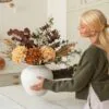 Lifelike Orange Hydrangea & Eucalyptus Faux Flower Arrangement, 20 Inch Silk Floral for Dining Table, Fall Decor, No Watering Needed Vase Not Included