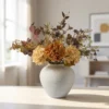 Lifelike Orange Hydrangea & Eucalyptus Faux Flower Arrangement, 20 Inch Silk Floral for Dining Table, Fall Decor, No Watering Needed Vase Not Included
