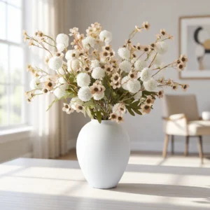 Lifelike Wax Ivory Faux Flower Arrangement, 24 Inch Silk Floral Centerpiece for Living Room, Elegant Fall Decor, No Watering Needed Vase Not Included