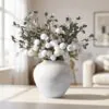 White Eucalyptus Artificial Flowers, 24 Inch, Faux Floral Arrangement, Lifelike Silver Dollar Greenery, for Wedding, Silk Flowers, Vase Not Included