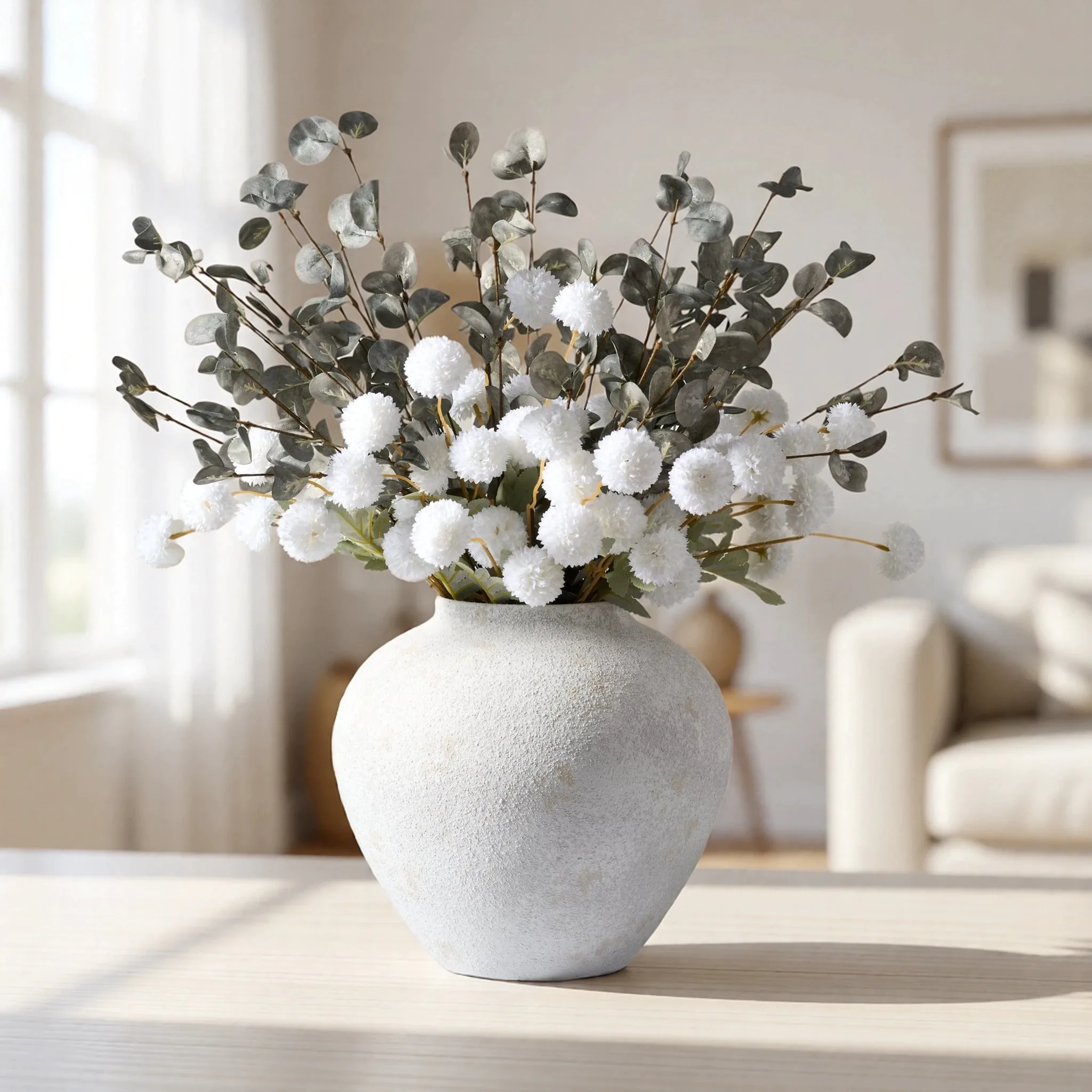 White Eucalyptus Artificial Flowers, 24 Inch, Faux Floral Arrangement, Lifelike Silver Dollar Greenery, for Wedding, Silk Flowers, Vase Not Included
