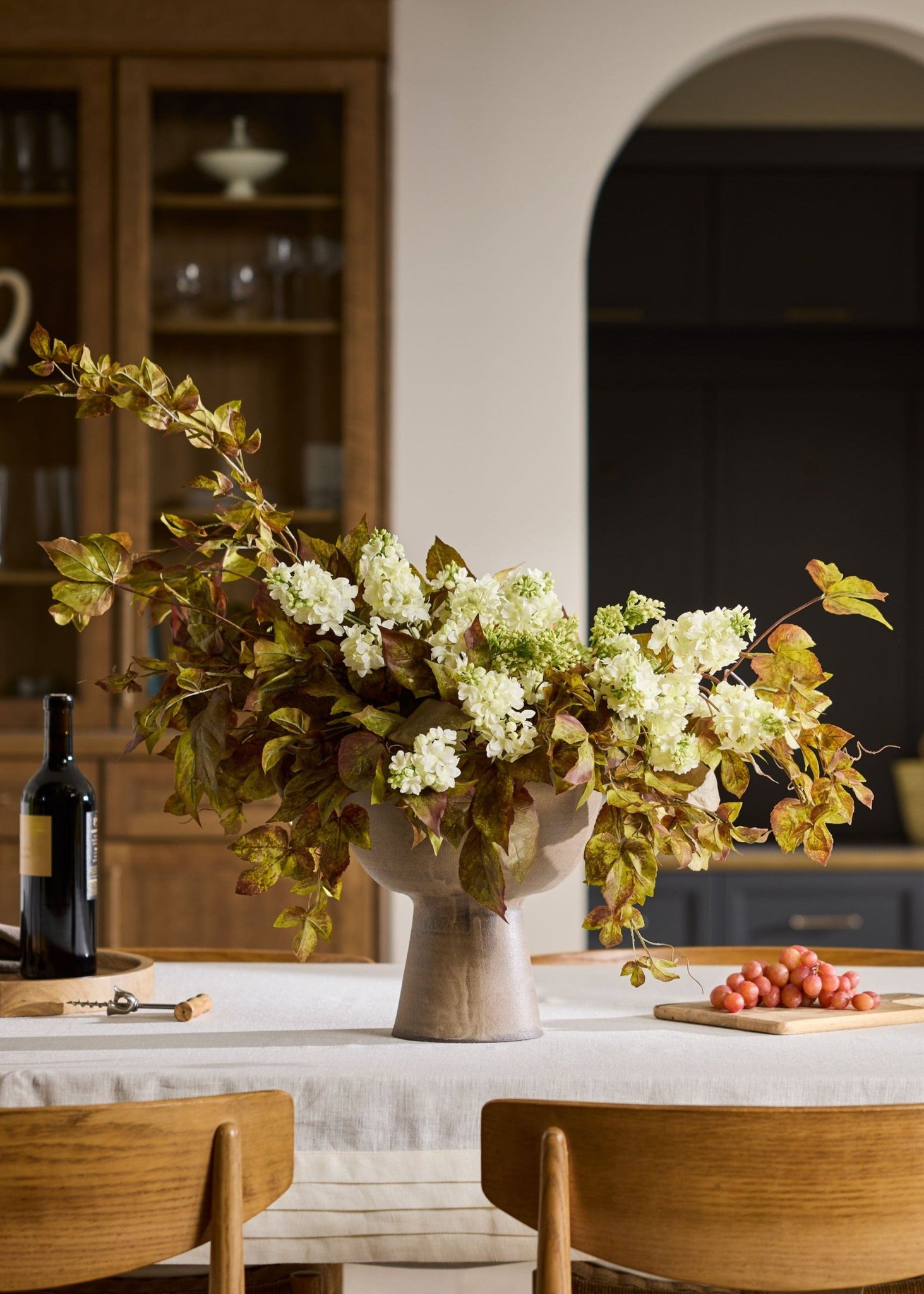Lifelike Grape Ivy Faux Floral Stems, 48" Silk Green Eggplant Garland for Fall Decor, No Watering Needed with Vase