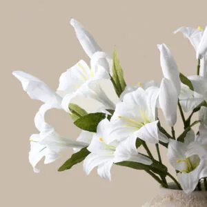 Lifelike White Lily Faux Flower Arrangement, 20 Inch Silk Floral Centerpiece for Living Room, Spring Decor, No Watering Needed Vase Not Included