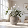 Lifelike White Lily Faux Flower Arrangement, 20 Inch Silk Floral Centerpiece for Living Room, Spring Decor, No Watering Needed Vase Not Included