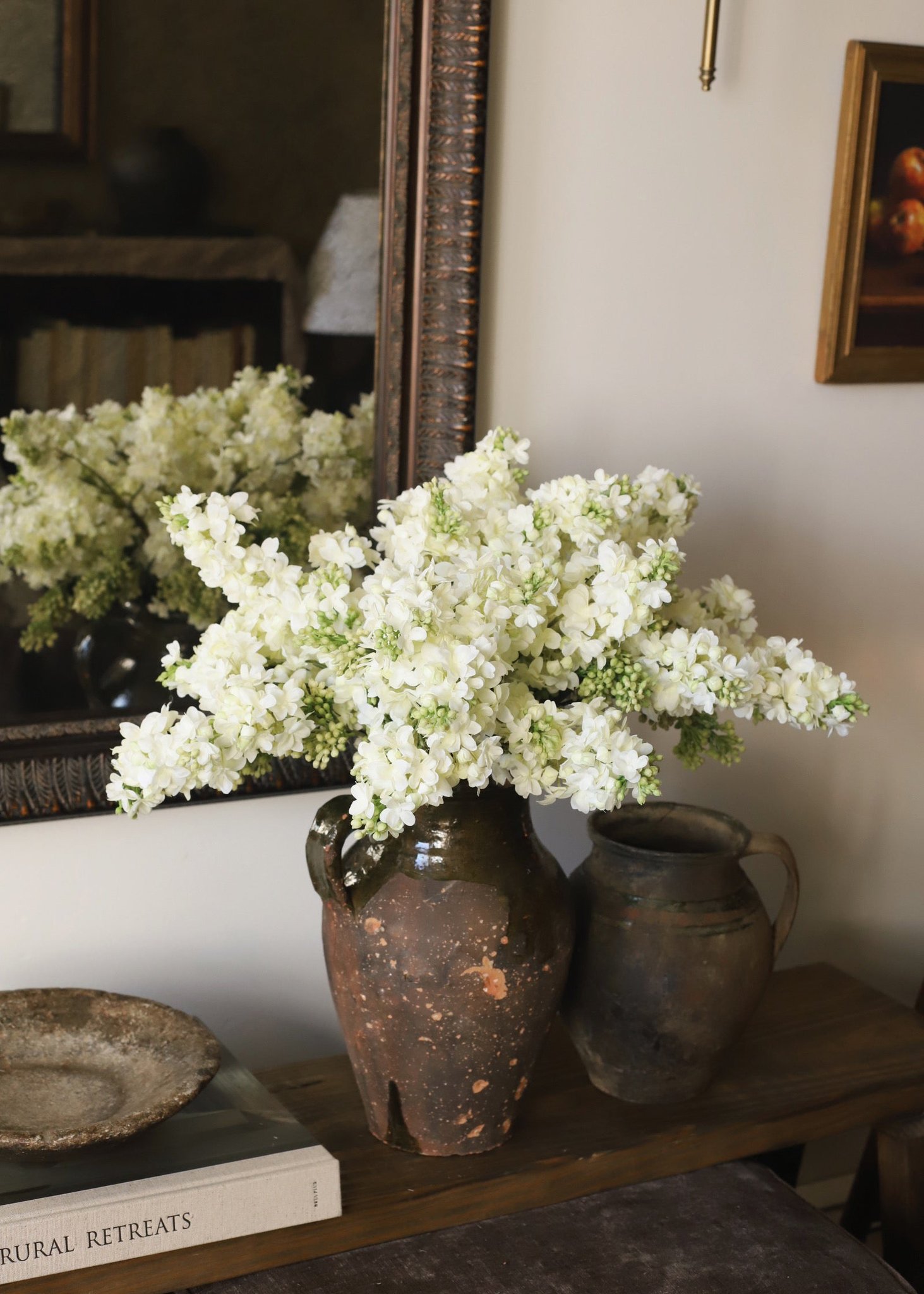 Lifelike Cream Lilac Faux Flower Arrangement, 25 Inch Artificial Flowers for Wedding Centerpiece, Spring Decor, No Watering Needed