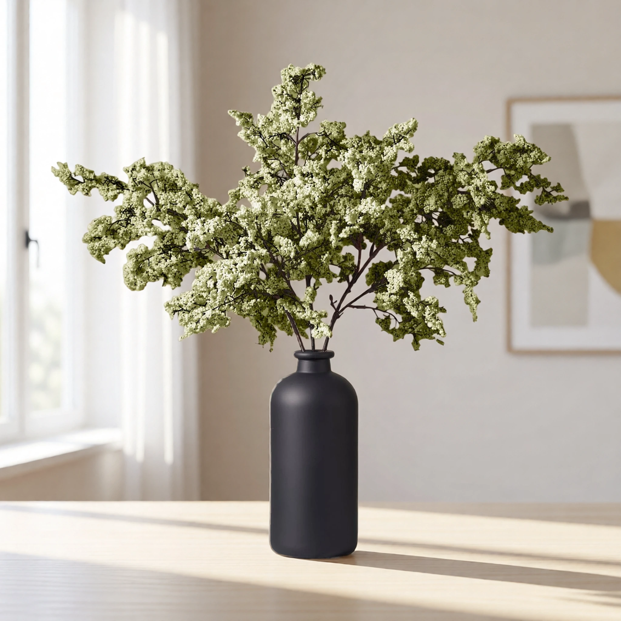 Lifelike Olive Green Berry Faux Flower Arrangement, 3 Stems for Modern Winter Decor, No Watering Needed Vase Not Included